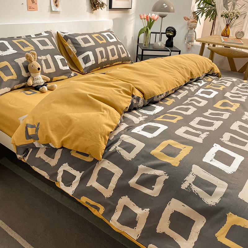 Internet-Famous All-Cotton Four-Piece Bedding Set, Pure Cotton Bed Sheet, Nordic Simple Duvet Cover, 1.5/1.8m Fitted Sheet, Three or Four-Piece Set