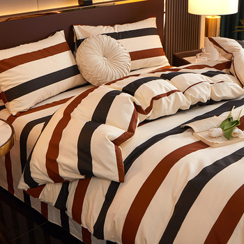 Striped Cotton Four-Piece Set Pure Cotton Bedding Spring and Summer Bed Sheet Nordic Simple Duvet Cover 1.8 Fitted Sheet Three-Four Piece Set