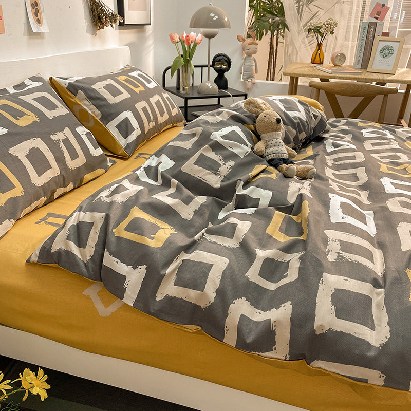 Internet-Famous All-Cotton Four-Piece Bedding Set, Pure Cotton Bed Sheet, Nordic Simple Duvet Cover, 1.5/1.8m Fitted Sheet, Three or Four-Piece Set