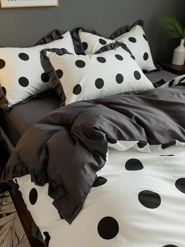 Simple Korean-Style All-Cotton Lace Four-Piece Set, Pure Cotton Internet-Famous Printed Bed Sheet, Duvet Cover, Fitted Sheet, Three or Four-Piece Set, Spring and Summer Style