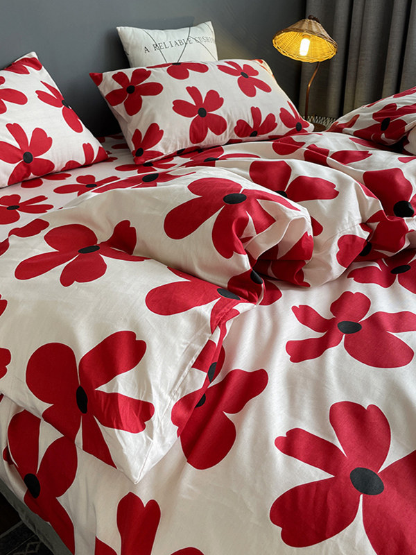 Internet-Famous All-Cotton Four-Piece Bedding Set, Pure Cotton Bed Sheets, Nordic Simple Style, 100% Cotton Duvet Cover, 1.8m Fitted Sheet, Three or Four-Piece Set