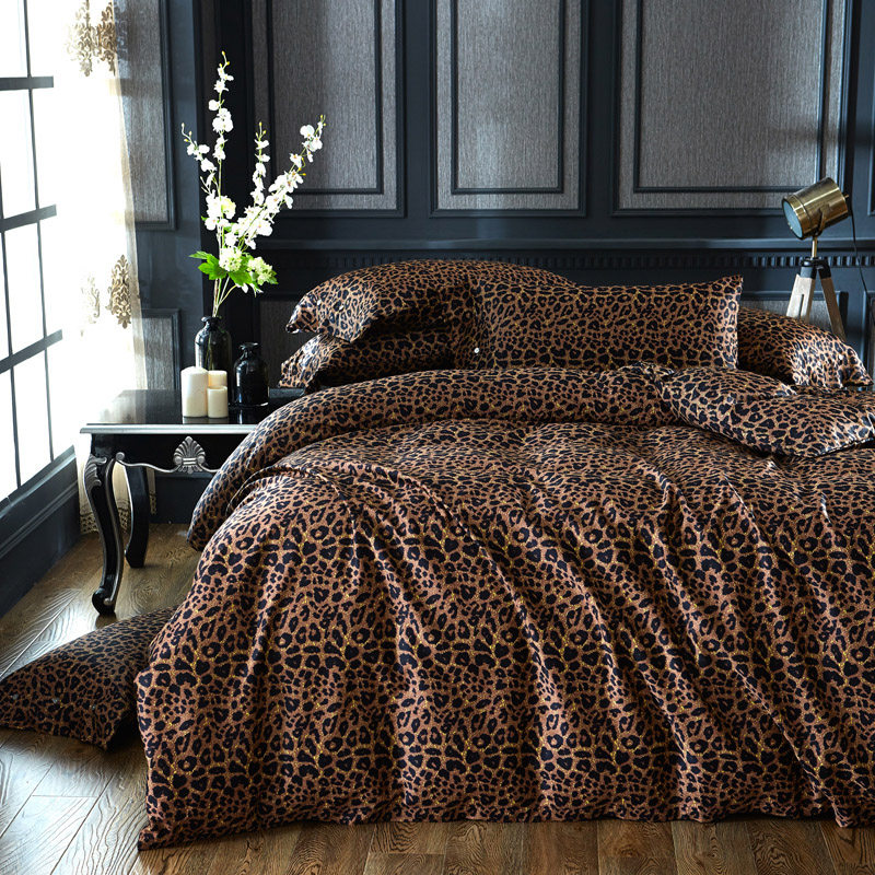 Tv Series Joyful Melody Leopard Print Four-Piece Set Pure Cotton Satin Long-Staple Cotton 60 Count All-Cotton 4-Piece Set 1.8m Bed Sheet Style