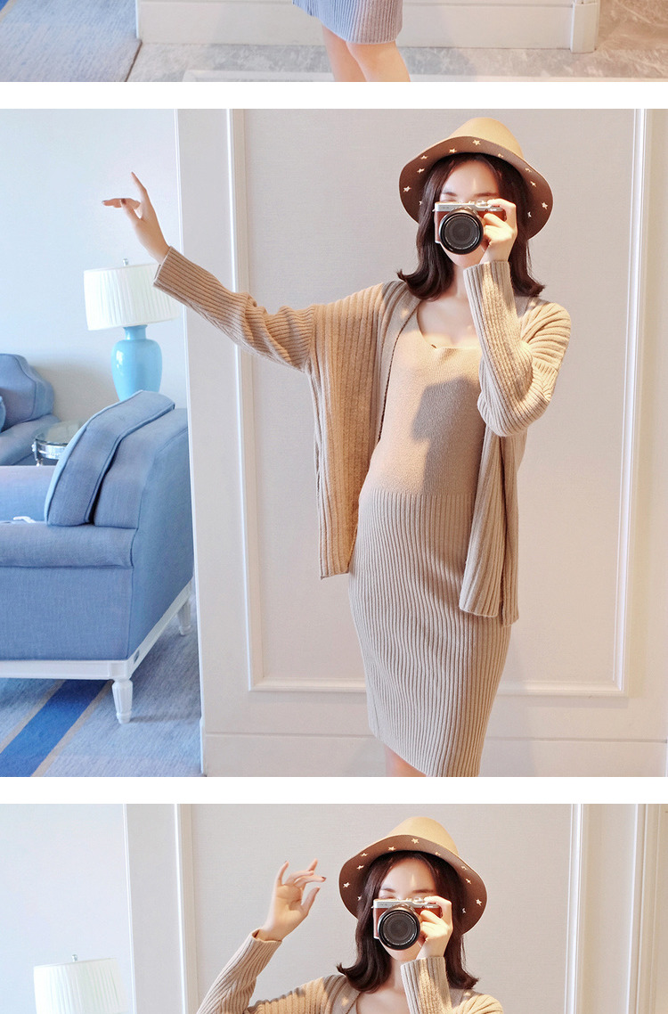 Phụ nữ mang bầu mùa thu mẫu thời trang 2018 mới đan áo khoác dài tay trong váy vest dài cho bà bầu áo len đầm bầu sang chảnh