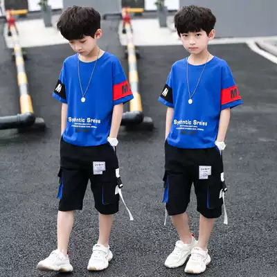 Children's set boys summer suit 2021 new middle and Big Boy summer day Korean version of foreign handsome short sleeve tide clothes