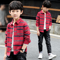 Childrens clothing boys autumn shirts 2021 new middle and large boys spring and autumn casual plaid shirts Korean version of the tide