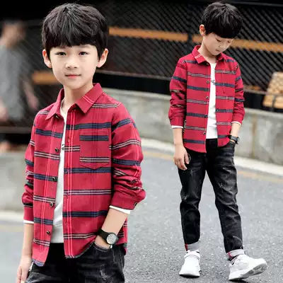 Children's set boys' autumn shirt 2021 new middle and Big Boy spring and autumn casual plaid shirt Korean tide