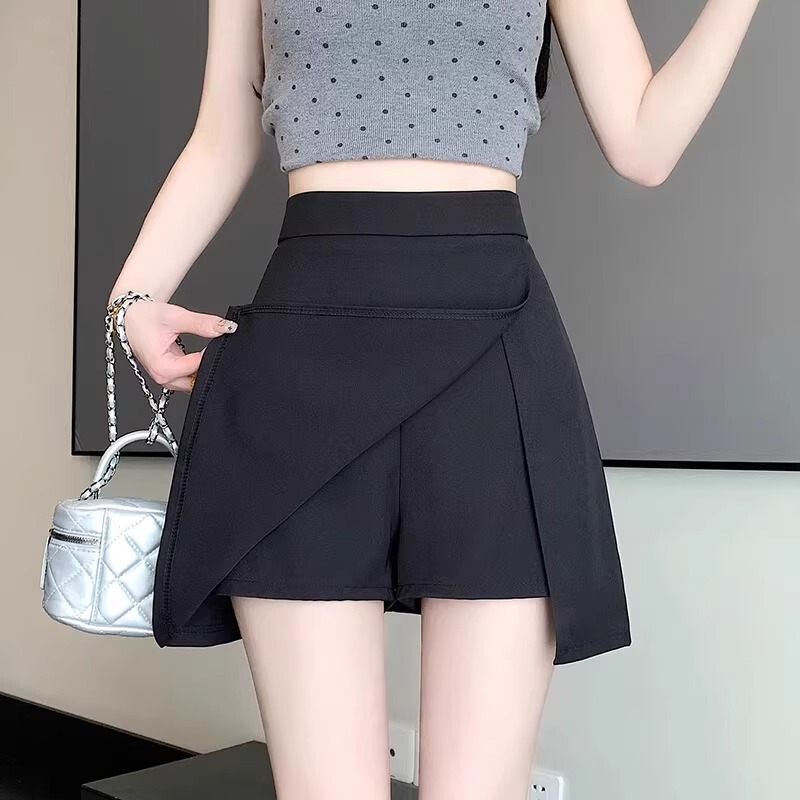 Elegant Plus-Size High-Waisted Slimming Black Skirt for Petite Women, Summer Slit A-Line Skirt Shorts Elegant Plus-Size High-Waisted Slimming Black Skirt for Petite Women, Summer Slit A-Line Skirt Shorts