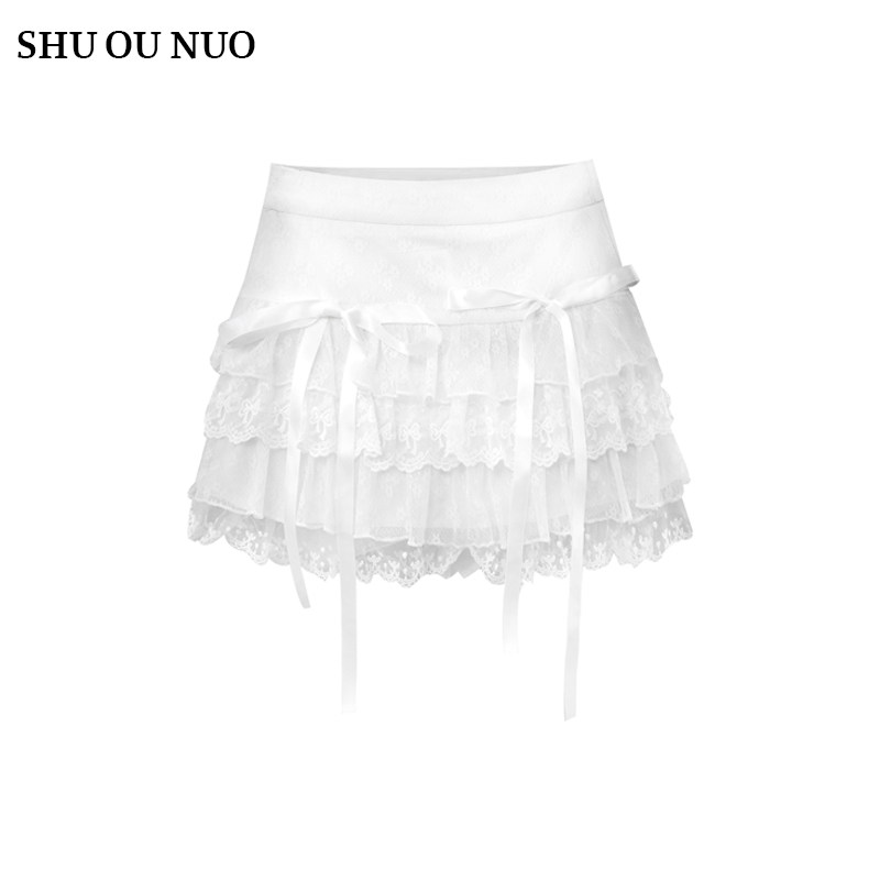 [In Stock] White Cake Skirt for Women, Summer Ballet Style Lace Fairy Short Skirt, Sexy and Alluring Puffy Half Skirt