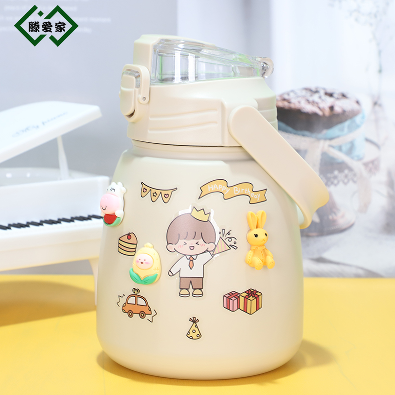 High Face Value Stainless Steel Children Cartoon Insulation Cup Female Net Red Large Belly Cup Portable Students Large Capacity Straw Cups