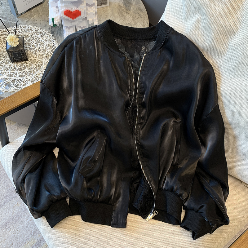 Reversible Lace Trim Breathable Short Sun Protection Women's Korean Baseball Jacket Thin Coat for Spring, Autumn and Summer