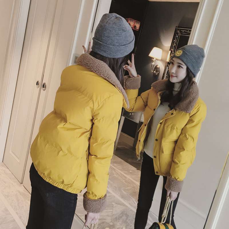 Chống mùa 2018 ngắn mùa đông lamb fur cổ áo bông nhỏ 袄 nữ cao đẳng gió bánh mì bông coat jacket Harajuku coat