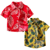 Hawaiian style pineapple flower shirt Thai holiday short-sleeved shirt red botanical print holiday beach top summer