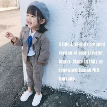 Girl Plaid small Suit 2-year-old female baby British style handsome suit childrens clothing 4 foreign trade 5 girls three sets