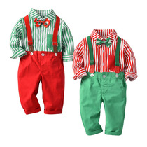 Christmas party suit dress boys baby 100 days photography suit Baby Full Moon catch week striped suit red