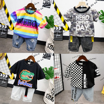 Spider-Man cartoon pattern boy suit round neck T-shirt childrens two-piece summer trembles Net red model