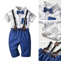 Baby 100-day small suit baby print conjoined Ha Yi one-year-old boys first-year dress birthday party set