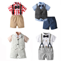 Boy shooting costume little dress summer children English style plaid suit boys gentleman short sleeve suit