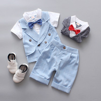 Baby hundred day clothes boy Photo Boy Boy small suit under 65cm small suit summer short sleeve sling red plaid suit