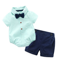 Baby polo shirt jumpsuit baby one-piece halter lapel little gentleman set 70-100 full moon two-piece set