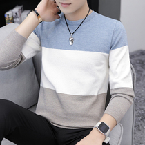 Autumn Winter Stripes Trendy Sweater Mens Han Version Sashimi 2021 Beats Bottom Jersey Knitwear Knitwear Round Collar Clothes Winter Clothing