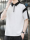 Color-Blocked Men's Half-Zip Polo Shirt 2025 Summer Fashion Trendy Brand Ins High-End Youth Short-Sleeve T-Shirt