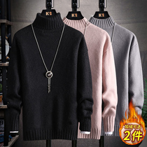 Loose semi-high collar thicken sweater for mens winter long collar trend cashmere sweatshirt cardiff with velvety jersey