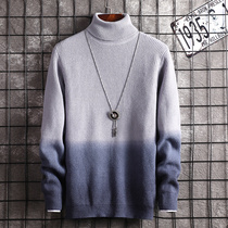 Autumn trend personality color color sweater men Korean version of high collar mens sweater plus velvet winter warm pullover sweater