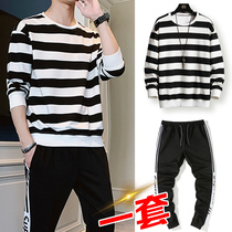 Two sets of men 2022 Chunqiu Ji season new guard clothing Leisure No hat Striped Tide Handsome sports matching suit