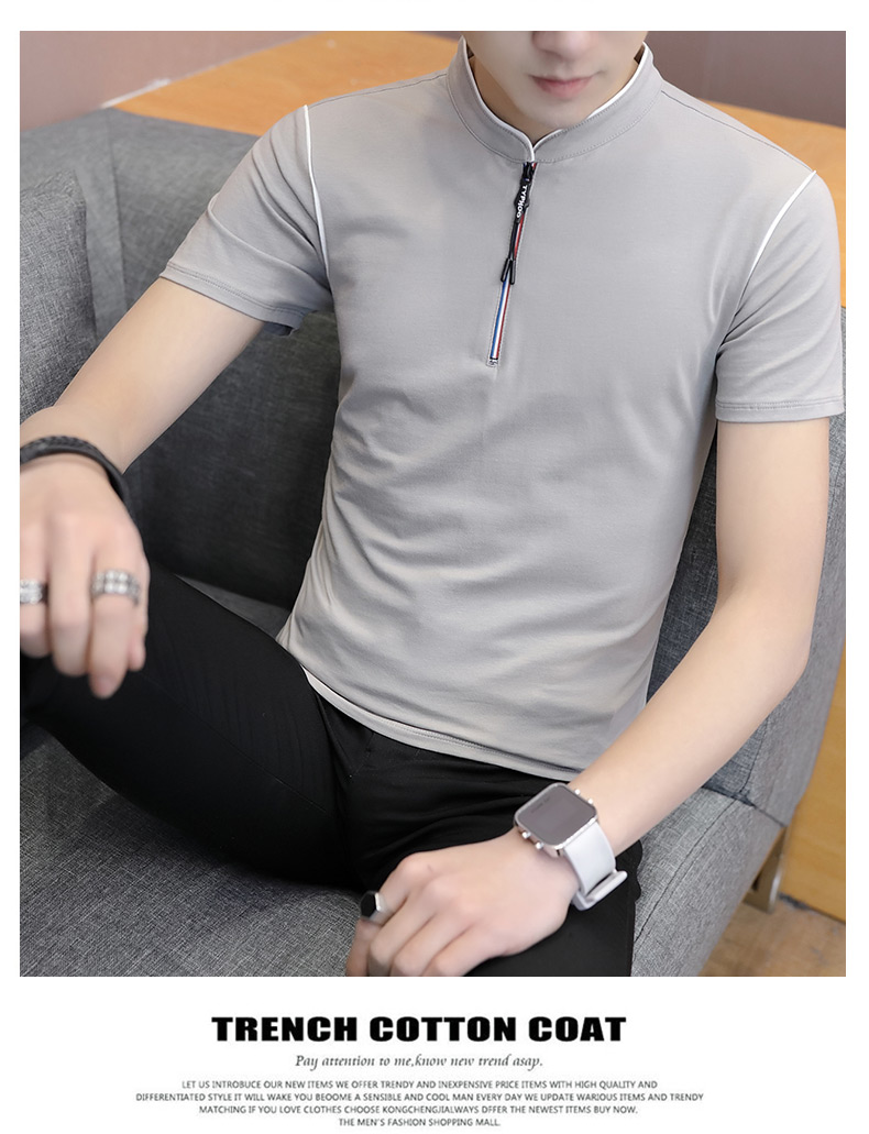 Áo thun cotton nam mùa hè 2018 ngắn tay nửa cổ chữ V mùa hè hoang dã Xu hướng nam Hàn Quốc áo thun nam cotton