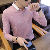 Mens long sleeve T-shirt spring 2022 new shirt collar pure cotton crummy trendy mens polo shirt body clothes