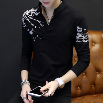 Mens long sleeve T-shirt Slim 2021 autumn clothes new mens personality printed autumn clothes handsome trend cotton shirt