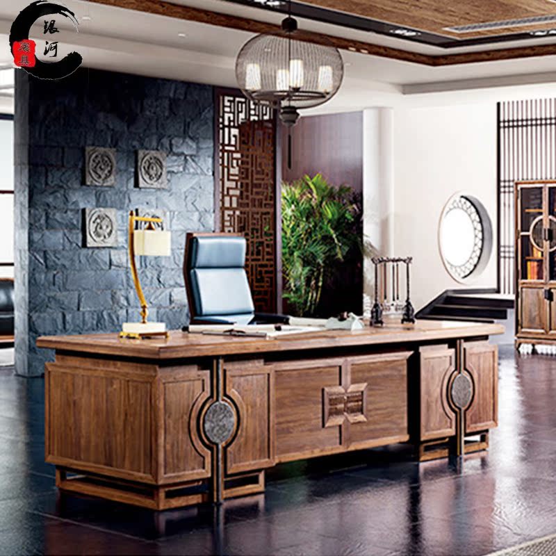 New Chinese boss table solid wood desk combination high-end desk and chair President big Pantai office furniture customization