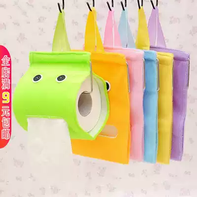 Cartoon powder room fabric roll toilet paper cover toilet can be hung cute removable paper towel waterproof tissue box toilet paper cover