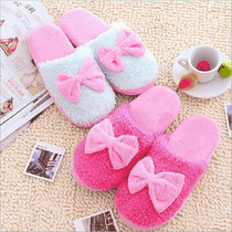 Bow winter warm slippers winter cute home indoor non-slip lovers floor shoes cotton shoes