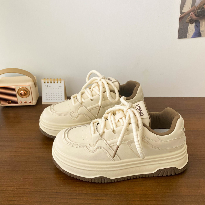 Cream-Colored Platform Loafers for Women, Versatile Chic Round-Toe Shoes, 2025 Spring New Popular Japanese-Style White Shoes