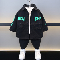 Boys Street Shirt Jacket Handsome and Trendy 2024 New Boys Work Clothes Tops Childrens Autumn Clothes Spring and Autumn