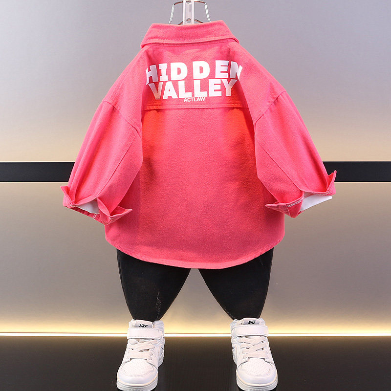 Boy uppie handsome shirt pink spring autumn 2023 new children lining clothes foreign air trendy autumn clothes children's autumn blouses-Taobao