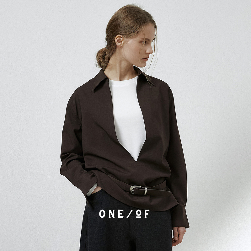 Oor One of a Kind: 90S Commuting Collection - Fine Wool Deep V-Neck Shirt Layering Essential for Autumn and Winter Women 2133
