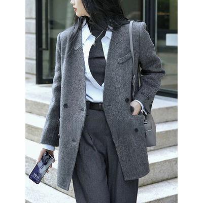 Clearance sale special offer! Double-sided wool coat, women's short V-neck suit, slimming, double-breasted elegant woolen coat