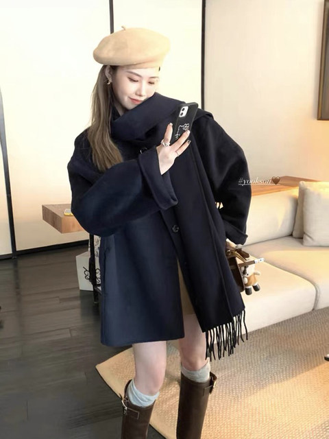 Witch cloak double-sided cashmere coat women's mid-length 2024 new scarf design warm Korean style woolen coat