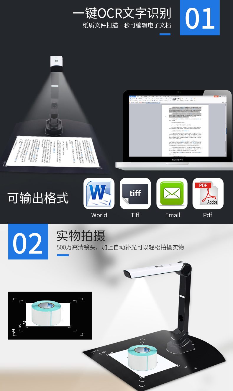 Chiteng xách tay A4 Gao Paiyi 5 triệu pixel độ phân giải cao 10 triệu máy quét tài liệu văn phòng màu - Máy quét