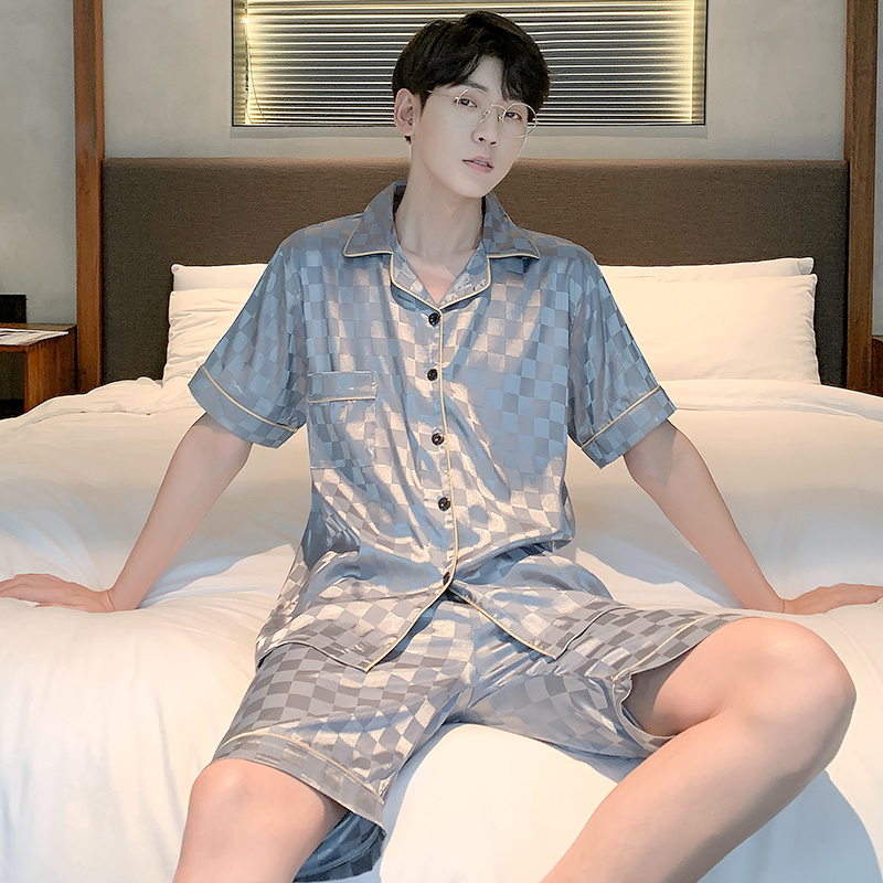 Ice silk pajamas men's 2022 new summer large size loose thin section short-sleeved shorts home service silk suit