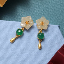 Sterling silver jewelry on the new Forbidden City super fairy retro Port wind national wind Hetian jade earrings earrings think