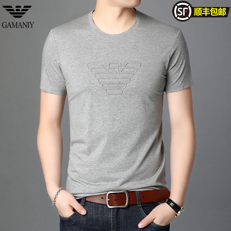Chiamania short-sleeved t-shirt men's round neck printing ice mercerized cotton trend Korean version men's modal bottoming shirt