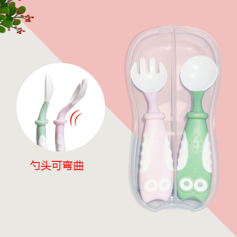 MDB baby spoon fork set portable out tableware children eating fork spoon baby food supplement training fork spoon
