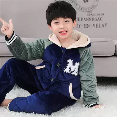 Children's pajamas winter boys home clothes coral fleece flannel padded cotton long sleeve boys thick suit