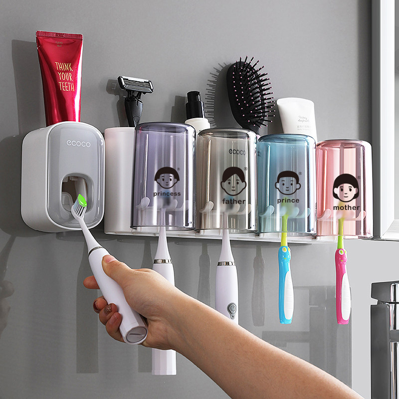 Icoco electric toothbrush holder wall-mounted punch-free dressing room mouthwash cup storage a family of three or four family set