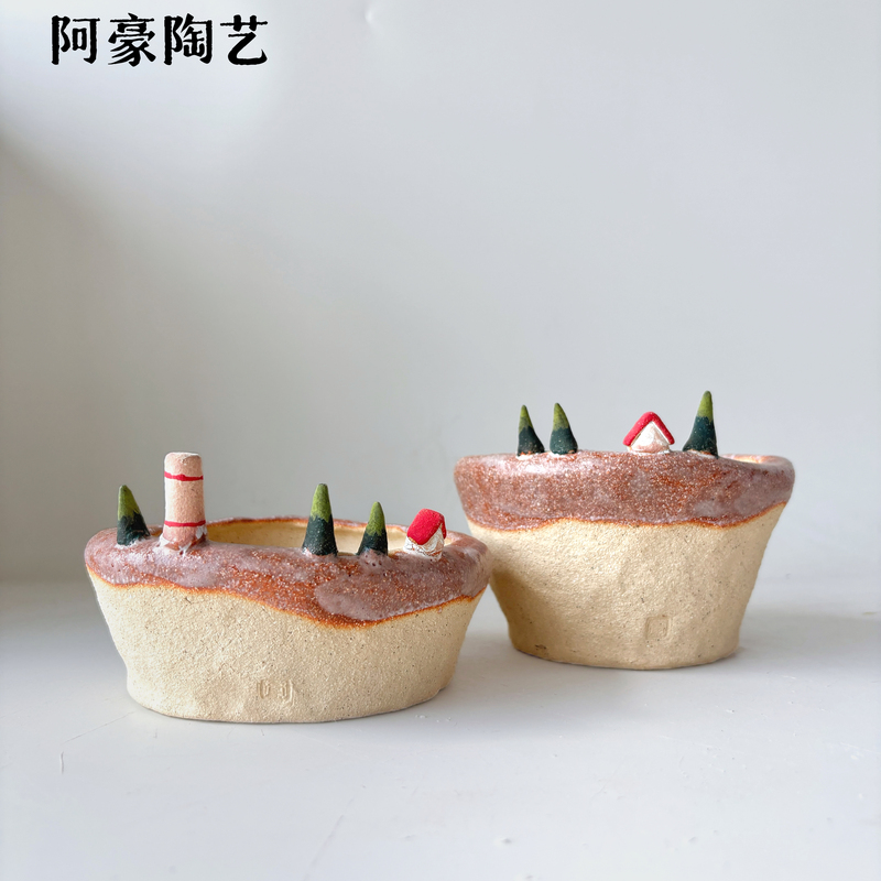 One Item, One Photo: Forest Cottage (Approx. 12cm) a Hao Pottery Original Handmade Semi-Glazed Ceramic Bowl