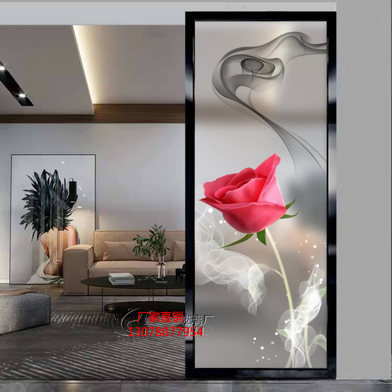 Light luxury simple tempered art glass partition screen entry porch shoe cabinet background wall frosted transparent rose