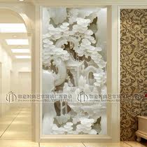 Modern tempered art glass screen partition living room entrance background wall shoe cabinet carving process 3D three-dimensional effect